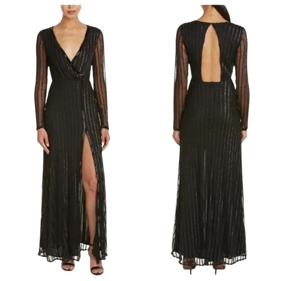 The Jetset Diaries Dresses & Skirts - THE‎ JETSET DIARIES Fiesta Faux Wrap Maxi Dress Black Sequin & Beaded XS